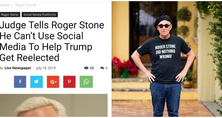 Left Wing Blog Thrilled Roger Stone ‘Can’t Use Social Media To Help Trump Get Reelected’
